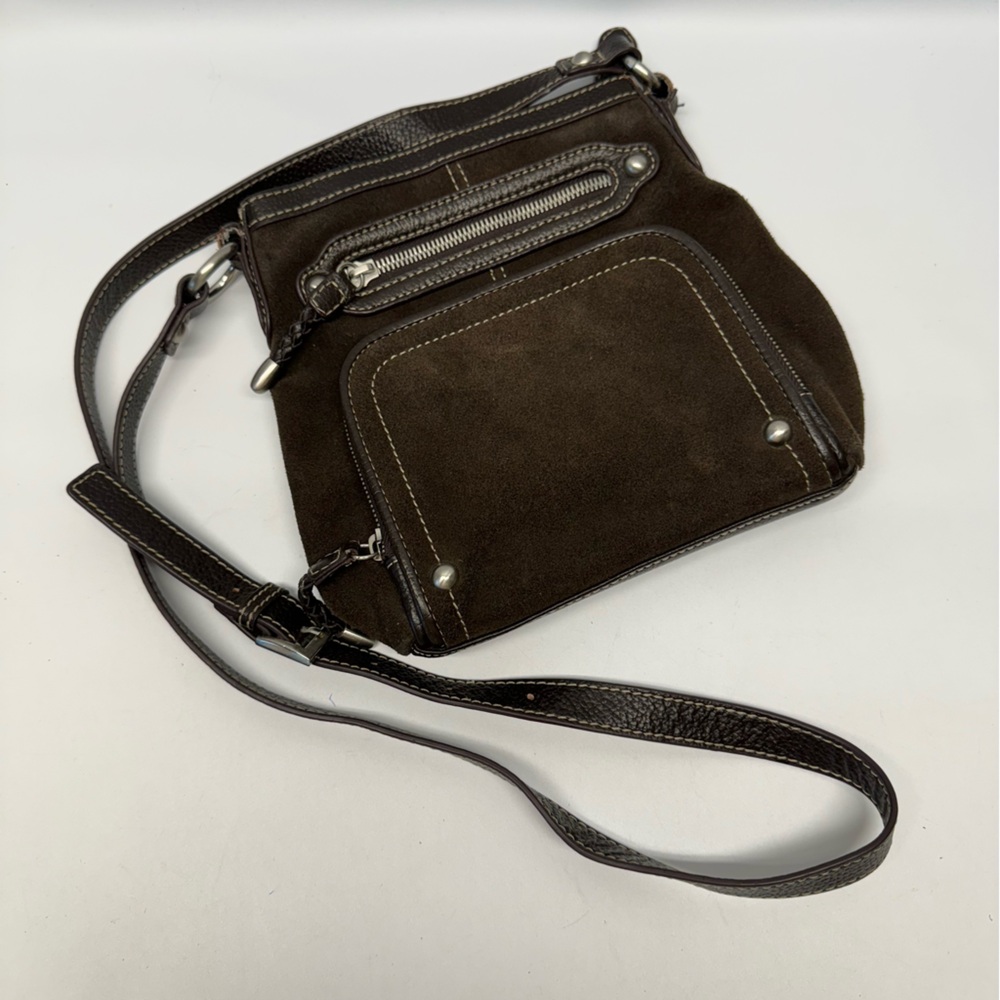 Small Leather Coldwater Creek Crossbody Purse Brown Suede Adjustable Strap EUC